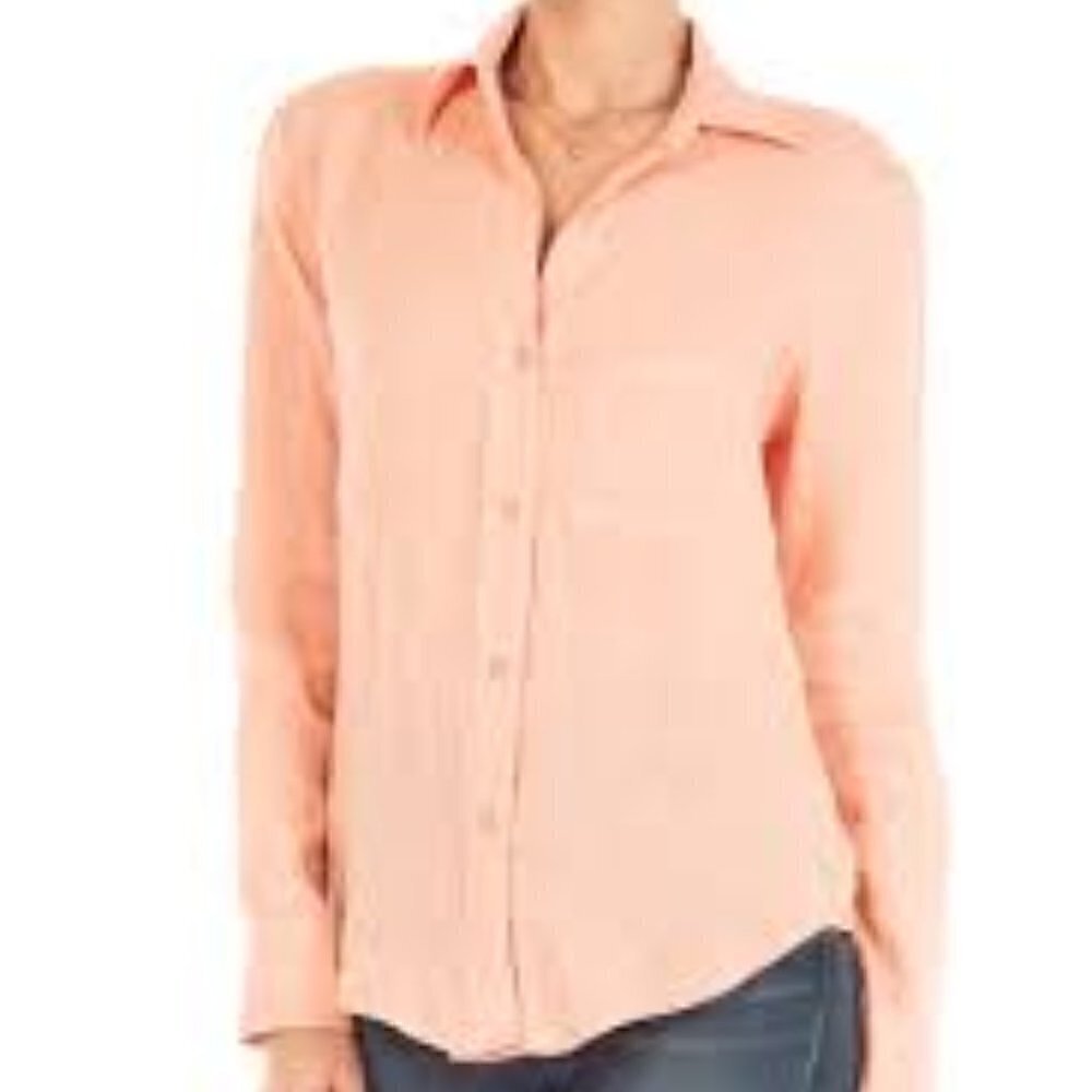 Fidelity Weekender Linen Button Up Shirt Women's size L Pink Balletcore NEW
